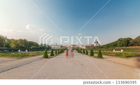 Belvedere palace with beautiful floral garden timelapse hyperlapse, Vienna Austria 133690395