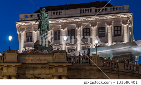 Night view of equestrian statue of Archduke Albert in front of the Albertina Museum day to night timelapse in Vienna, Austria Night view of equestrian statue of Archduke Albert in front of the Albertina Museum day to night timelapse in Vienna, Austria 133690401