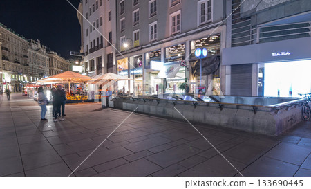 Fast walk on Graben Street from Stephansplatz to Michaelerplatz night timelapse hyperlapse in Vienna, Austria. Fast walk on Graben Street from Stephansplatz to Michaelerplatz night timelapse hyperlapse in Vienna, Austria. 133690445