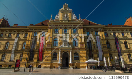 A view of the Museum of Arts and Crafts timelapse hyperlapse in Zagreb during the day. Croatia A view of the Museum of Arts and Crafts timelapse hyperlapse in Zagreb during the day. Croatia 133690478