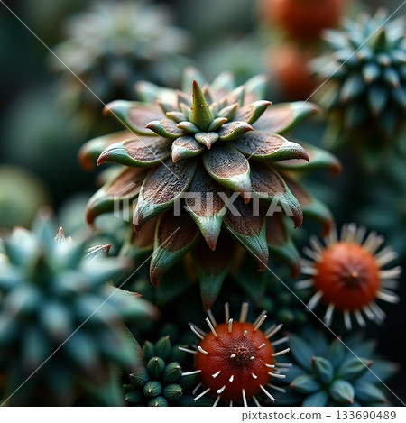 Unique succulent plants showcasing intricate textures and colors Generative AI 133690489