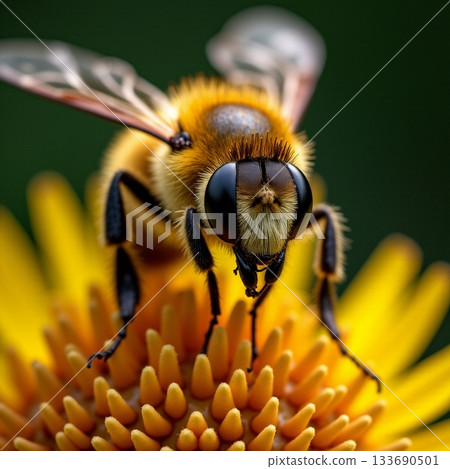 Explore the busy life of a bee on a vibrant flower Generative AI 133690501