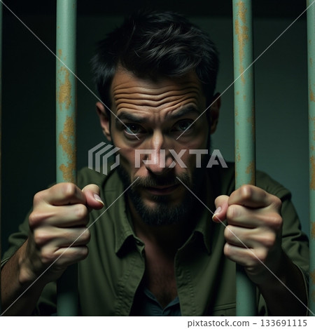 Captive determination shines in a dim prison cell Generative AI 133691115