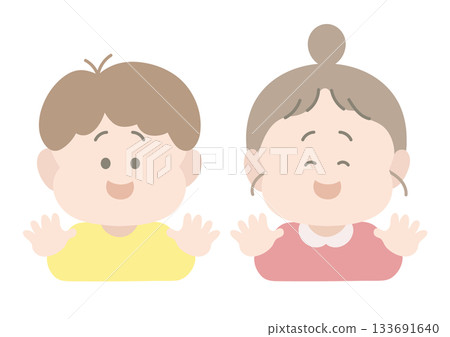 Boys and girls waving and laughing, pose, facial expression 133691640