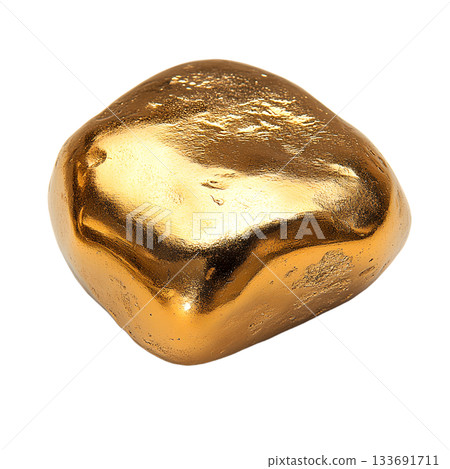A striking golden nugget with a sleek reflective surface and an elegant high gloss appearance showcasing the natural beauty and value of this precious mineral 133691711