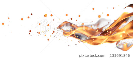 Fiery molten like liquid swirls and bursts of intense orange red and yellow flames in a dynamic photo composition 133691846