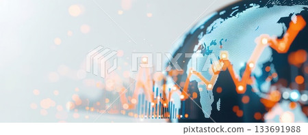 Abstract globe with glowing data and lines representing global connection. 133691988