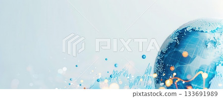 Abstract globe with glowing data and lines representing global connection. 133691989