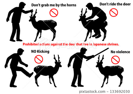 一套用來提醒遊客注意日本鹿的象形圖 一套用來提醒遊客注意日本鹿的象形圖 133692030