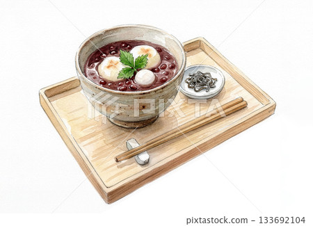 Illustration of Zenzai, a classic winter sweet 133692104