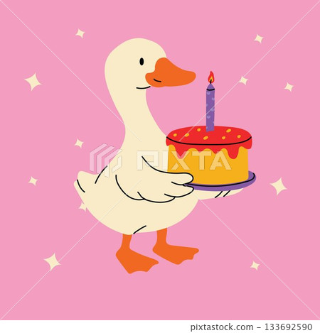 Adorable Duck Carrying Cake with Birthday Candle 133692590