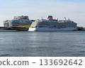 Asuka III and Diamond Princess moored side by side at Osanbashi Pier in Yokohama 133692642