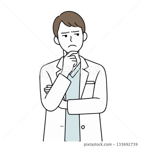 Illustration of a male medical worker thinking pose Illustration of a male medical worker thinking pose 133692739