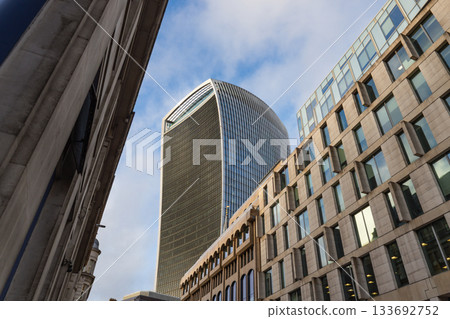 Modern architecture of 20 Fenchurch Street Walkie Talkie building in London, UK Modern architecture of 20 Fenchurch Street Walkie Talkie building in London, UK 133692752