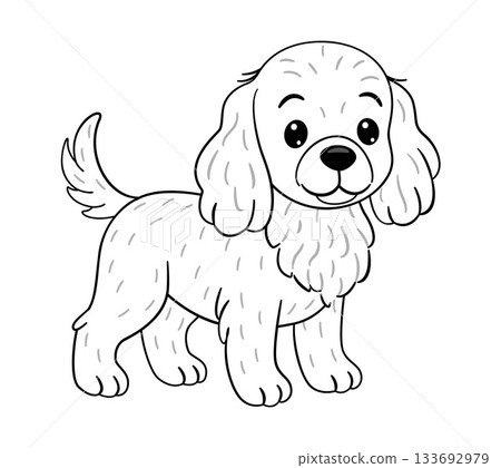 Cute dog, Cocker Spaniel standing and looking friendly with wagging tail. Doodle style 133692979