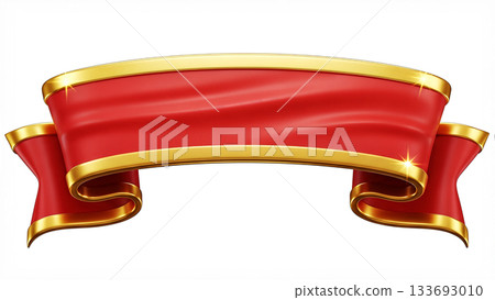 奢華的紅金絲帶橫幅素材。 3D插圖，可用作標題背景或銷售宣傳等的標題。 133693010