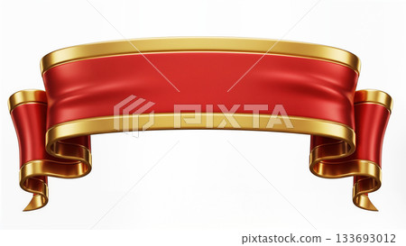 奢華的紅金絲帶橫幅素材。 3D插圖，可用作標題背景或銷售宣傳等的標題。 133693012