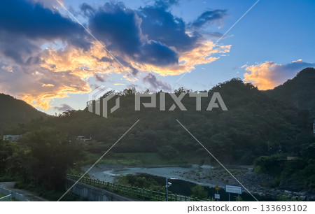 Dawn over Wulai river valley and forest, New Taipei City, Taiwan. Dawn over Wulai river valley and forest, New Taipei City, Taiwan. 133693102