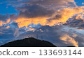 Power Lines on Mountain Silhouette Below Dramatic Clouds in Wulai Taiwan. 133693144