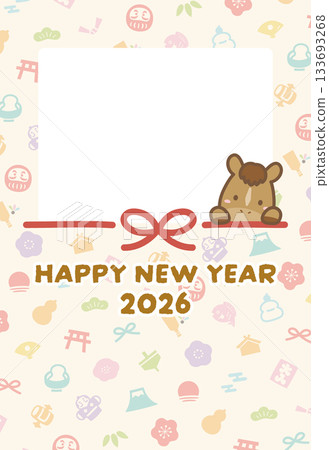 Photo New Year's card template Horse, Japanese pattern and Mizuhiki 02 Photo New Year's card template Horse, Japanese pattern and Mizuhiki 02 133693268
