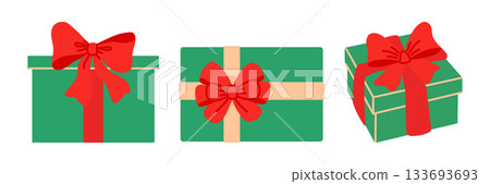 Vector set of gift boxes with ribbons and bows isolated. Decorative present boxes in flat style for holiday themes and celebration designs. Vector set of gift boxes with ribbons and bows isolated. Decorative present boxes in flat style for holiday themes and celebration designs. 133693693