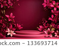 background with pink flowers and ornament 133693714
