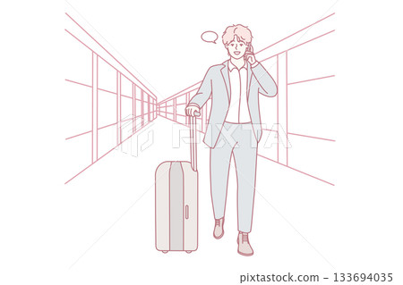 Traveler on move, Person in formal attire hurriedly moves through terminal with travel plans visible Traveler on move, Person in formal attire hurriedly moves through terminal with travel plans visible 133694035