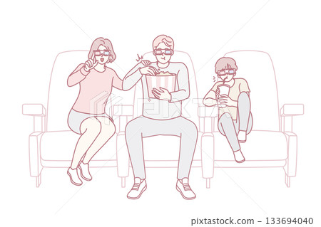 Happy family with kid watching movie in cinema Happy family with kid watching movie in cinema 133694040