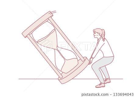 Businesswoman try to flip sand clock Businesswoman try to flip sand clock 133694043