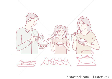 Family with kid enjoy Asian food 133694047