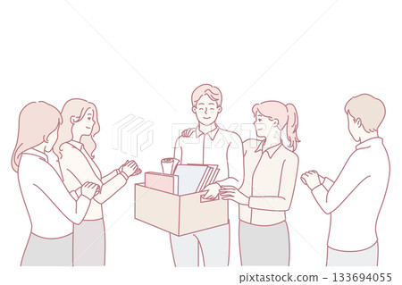 Happy employee welcome newcomer at office 133694055