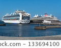 Asuka III and Diamond Princess moored side by side at Osanbashi Pier in Yokohama 133694100