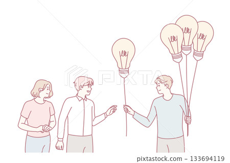 Man offer lightbulbs to people 133694119