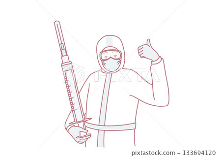 Doctor in uniform holding injection Doctor in uniform holding injection 133694120