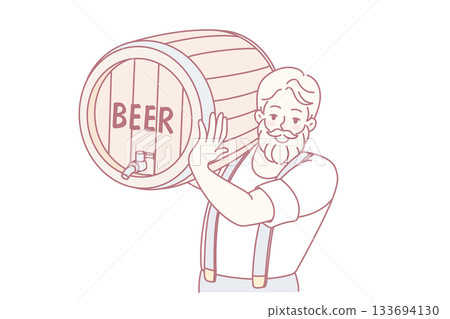 Bearded man with beer barrel 133694130