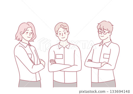 Businesspeople with ID badges posing 133694148
