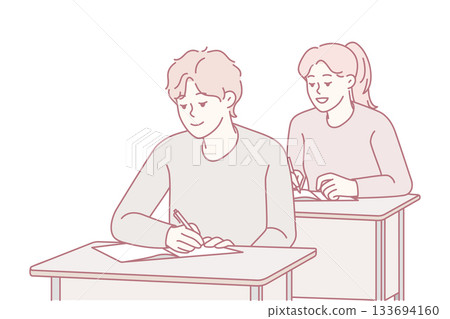 Students study diligently, Students dedicate themselves fully to their educational pursuits during tests 133694160