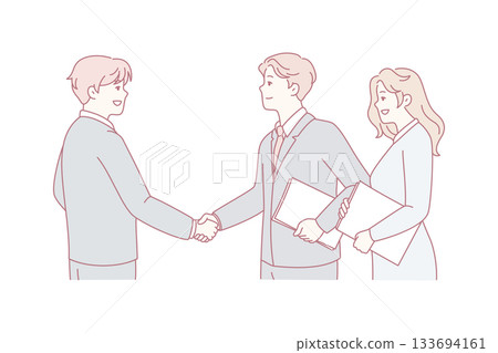 trustful business collaboration illustrated through handshake during professional team gathering 133694161