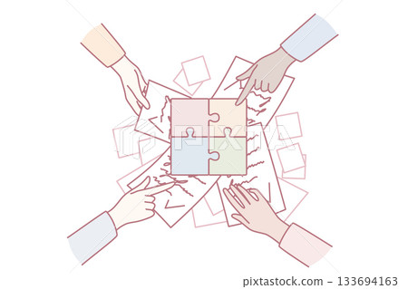 Businesspeople join jigsaw puzzles work together 133694163