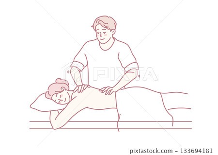 Man masseur massage female patient Man masseur massage female patient 133694181
