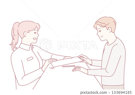 Courteous transfer of documents with signatures between staff and clients in formal services Courteous transfer of documents with signatures between staff and clients in formal services 133694185