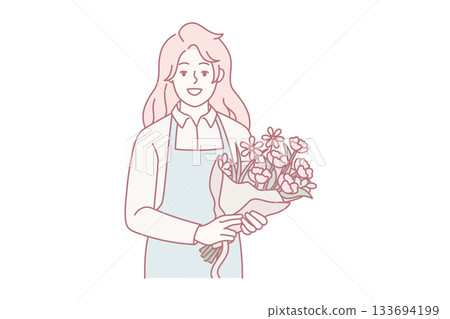 Smiling female florist with bouquet Smiling female florist with bouquet 133694199