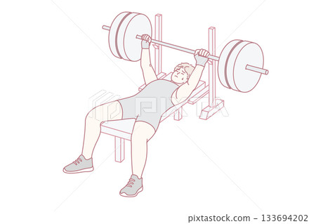 Individual demonstrates strength training while executing heavy barbell bench press with vigor 133694202