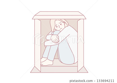Unhappy woman hide in box 133694211