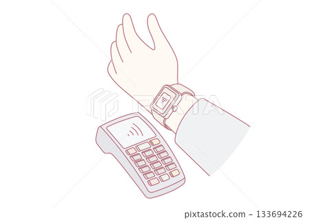 Person pay with smartwatch on terminal 133694226