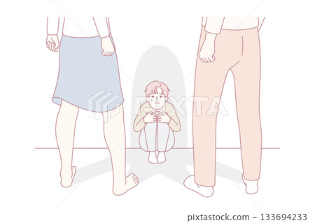 Scared child terrified of violent parents Scared child terrified of violent parents 133694233