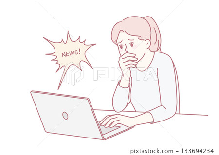 Stunned woman shocked by news on laptop Stunned woman shocked by news on laptop 133694234