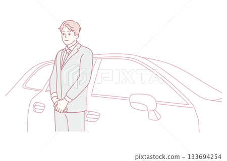 Professional car seller, Charismatic automobile representative offering keys with friendly assurance Professional car seller, Charismatic automobile representative offering keys with friendly assurance 133694254