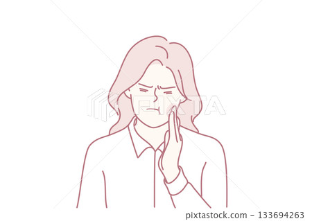 female showing toothache symptoms, lady experiencing discomfort and dental health worries, lady displays distress from dental ache accompanied by health anxieties and fears female showing toothache symptoms, lady experiencing discomfort and dental health worries, lady displays distress from dental ache accompanied by health anxieties and fears 133694263