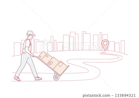 Postman delivering orders to recipient Postman delivering orders to recipient 133694321